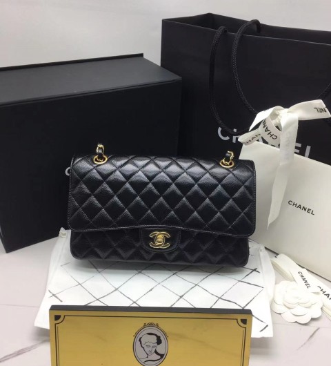 샤넬 클래식 캐비어 플랩백 미디움 25.5cm 금장