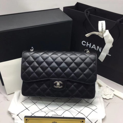 샤넬 클래식 캐비어 플랩백 라지 30cm 은장
